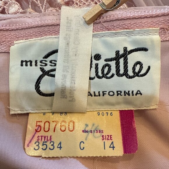 Miss Elliette Blush Pink Empire Waist Vintage Lace & Lined Pleated Dress Size 14 - Picture 10 of 12